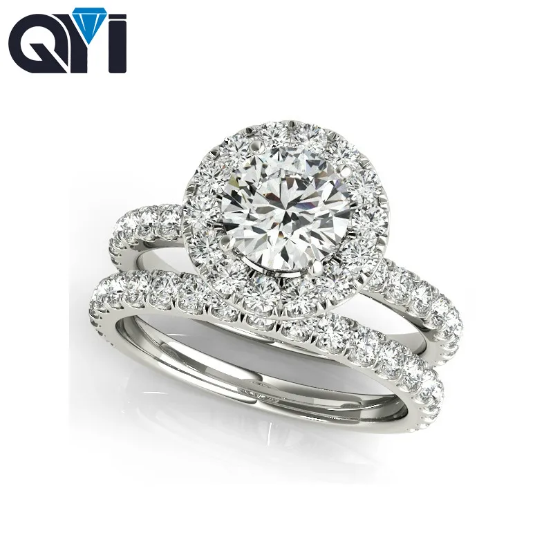 QYI 1 ct Halo кольца круглый дизайн 925 серебро Циркон Лакшери обручальное кольцо