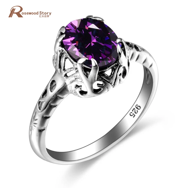 Onefeart Sterling Silver Ring for Girls Women Purple Crystal Hollow Butterfly Engagement Ring