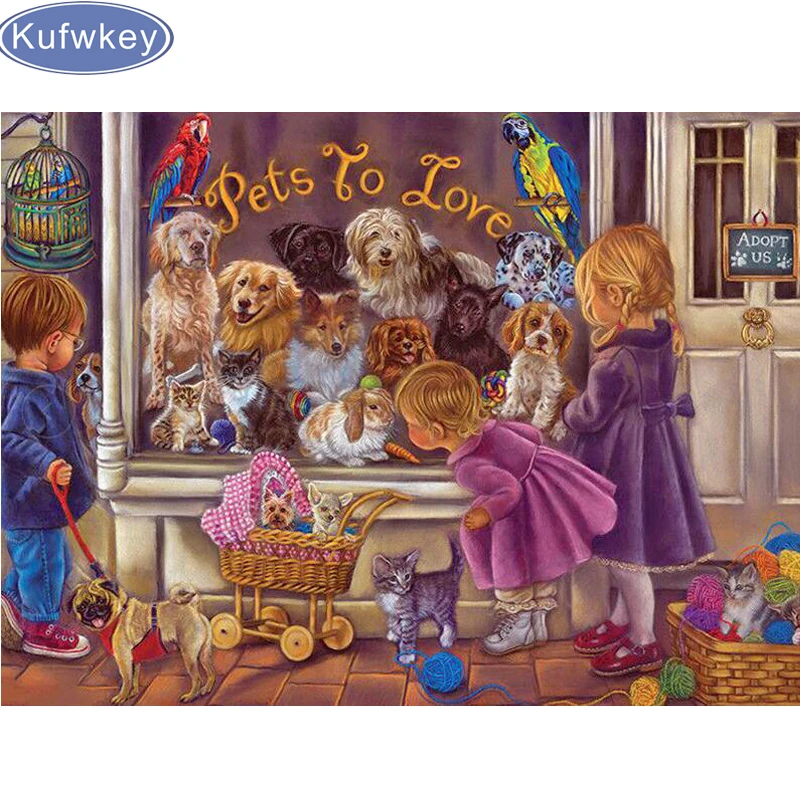 

Diamond Mosaic Pet store DIY Diamond Painting Cross Stitch girl and dog Home Decor Picture Of Rhinestone Full Square Handmade