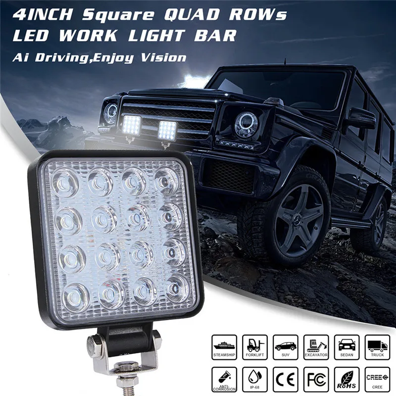 

kongyide Car Light 1Pc Single 48W Square LED Work Light Flood Lamp For Offroad Truck Tractor Boat Bar White dropship ap12