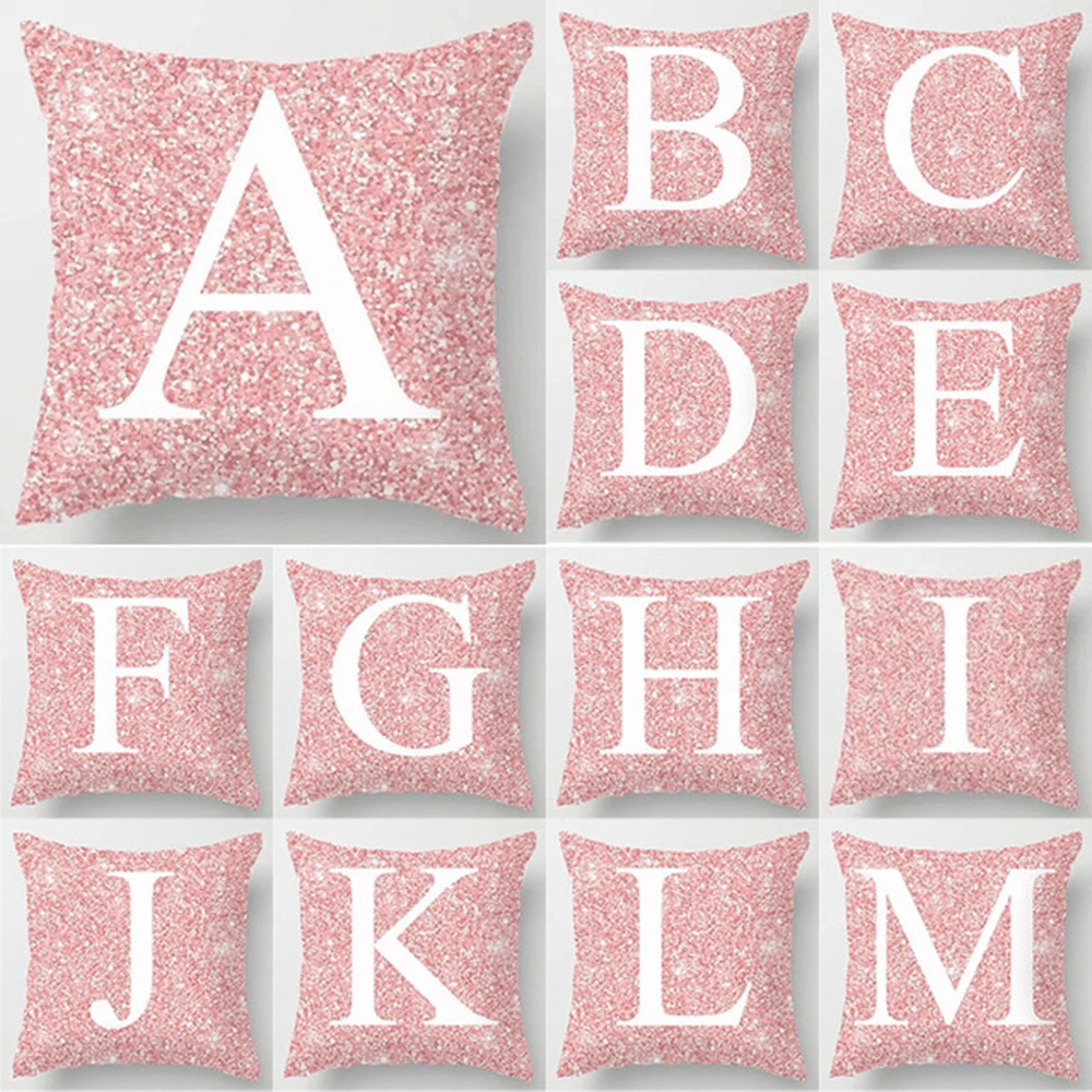 

1Pc Pink Letter Decoration Cushion Cover Polyester Throw Pillowcase English Alphabet Home Decorative Pillow Cover 45*45cm 29