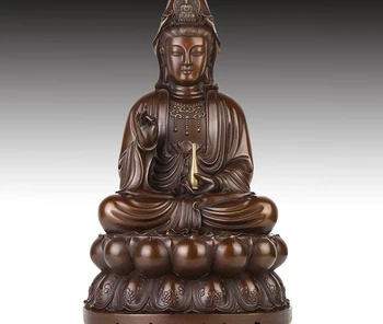 

16" China Tibet Bronze Sit Lotus Guanyin Kwan-yin Bodhisattva Brass Statue #1
