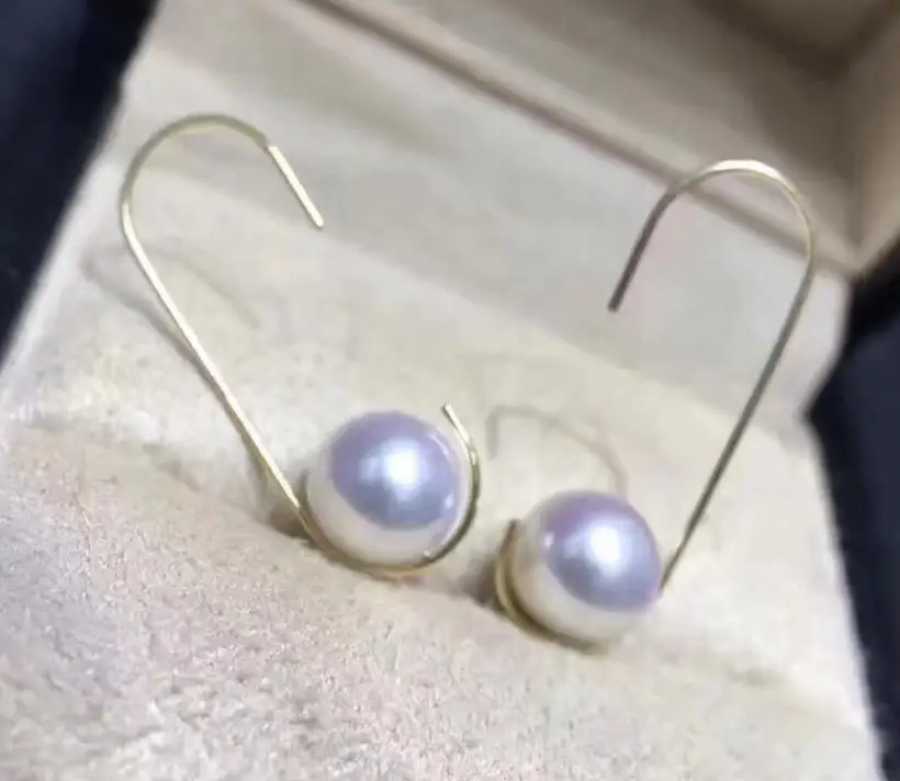 

free shipping>>>>noble jewelry 8-9mm Akoya White Pearl Earrings 14k gold