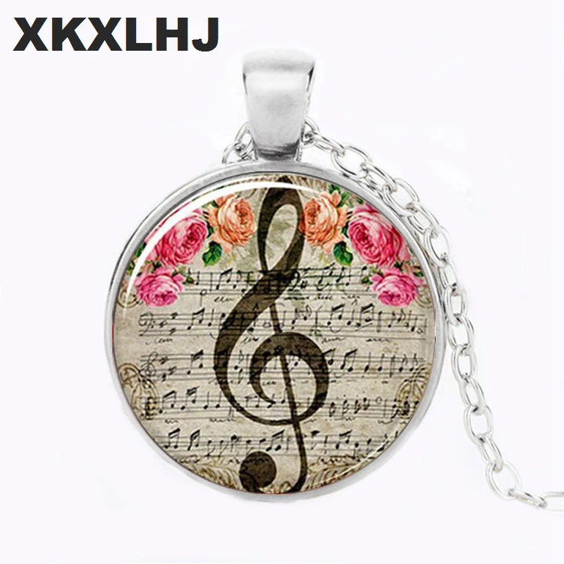 XKXLHJ художественное стеклянное круглое ожерелье Музыкальная подвеска G Clef