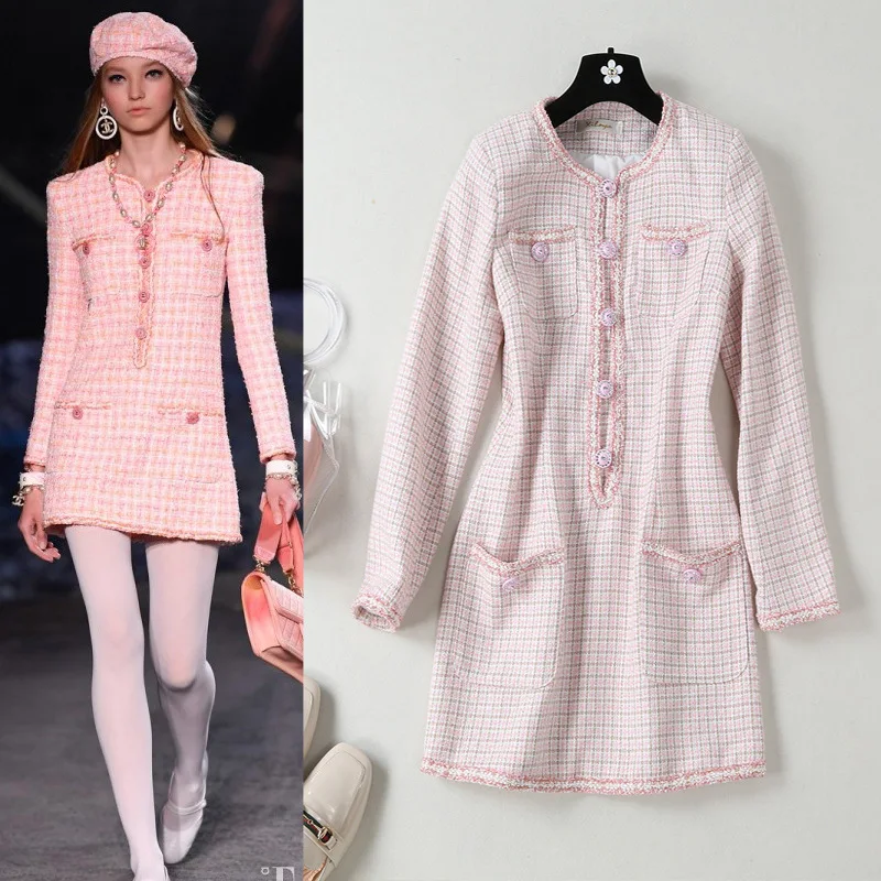 

New Station Autumn Winter 2018 new pink small fragrant breeze tweed name temperament self-cultivation dress