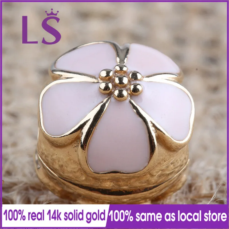 

LS 100% 1.4.k Solid G.old Pink Cherry Blossom Clip Charm Fit Original Bracelet.2pc/lot