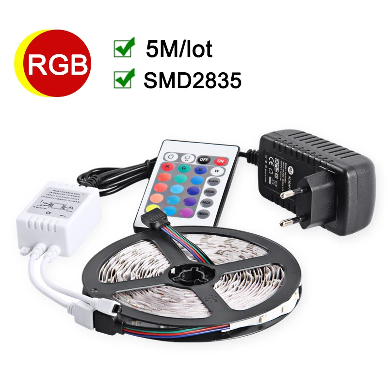 RGB Светодиодная лента 5 м 60 Светодиодный s/M гибкий светодиодный светильник 2835 SMD DC12V 2A адаптер питания ИК пульт дистанционного управления праздничный Декор RGB лампы