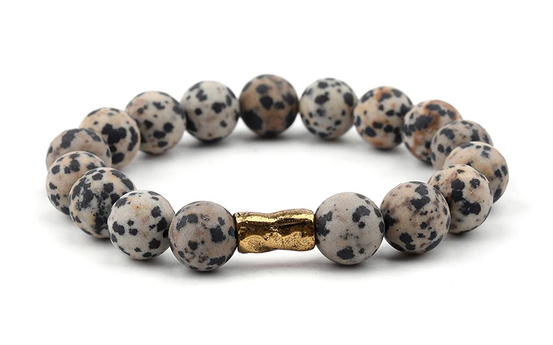 BOJIU натуральный камень браслет для женщин 10 мм Амазонит Агаты Далмация Jaspers кварцевые бусины золотая трубка браслет ювелирные изделия BC257