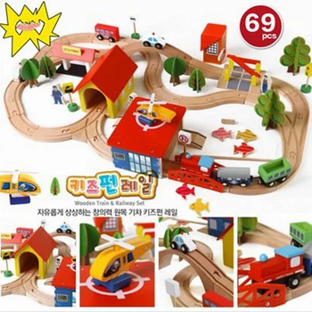 

High Quality Hot Deals Puzzle 69 Track Toy Wooden Track Toy Train Consists Of Plane, Train, Bus, Tree