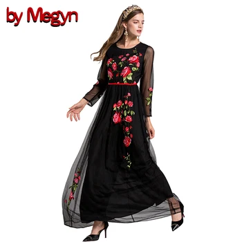 

by Megyn maxi autumn dresses 2019 vintage dress black floral embroidered plus size XXL party long dresses vestidos de festa