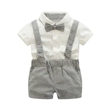 

Kids Baby Boys Summer Gentleman Bowtie Short Sleeve Shirt+Suspenders Shorts Set Yenidogan Bebek Giyim Baby Boy Summer Clothes