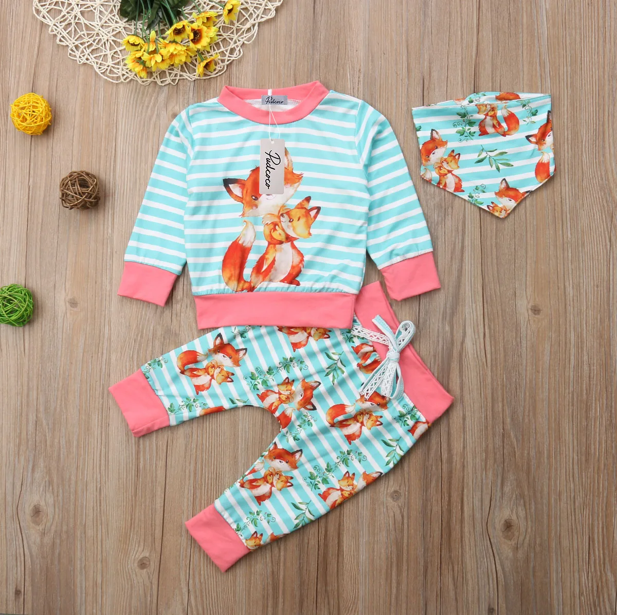 

3 Pcs Babies Clothes Outfits Newborn Toddler Baby Kids Boy Girls Fox T-shirt Tops+Pants Set Clothes Outfits Joli Fille 2019