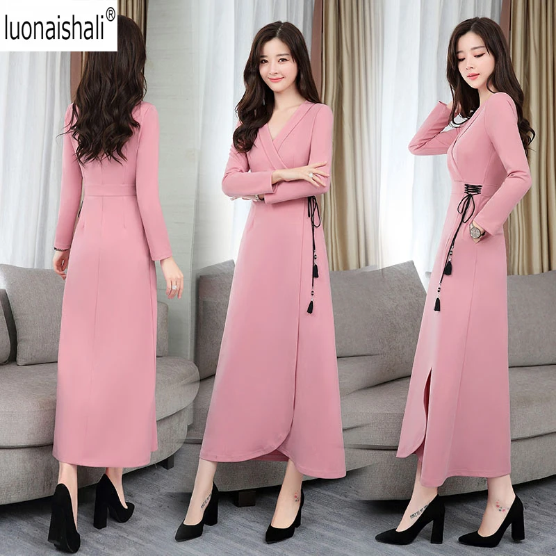 

2018 Fall Winter Women's Bandage Dress New Sexy Criss-cross V Neck Tassel Slim Fashion Dress A-Line Femme Vestidos Club Party