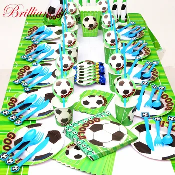 

234pcs/lot Green Football Theme Festival Boys Favor Birthday Party Paper Cup Plate Straw Baby Shower Blowout Gift Bag Supply