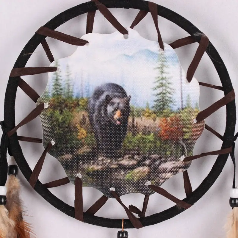 Atrapasueños hechos a mano campanas de viento patrón de lobo pluma colgante atrapasueños colgante regalo decoración del hogar Accesorios Adorno