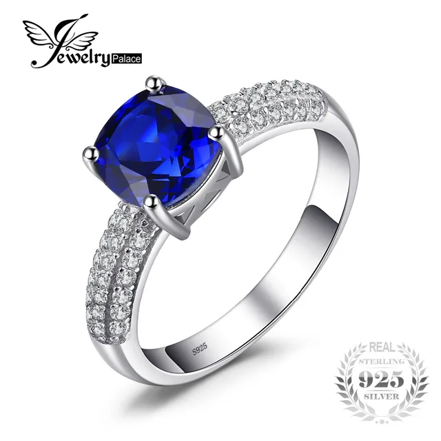 JewelryPalace Brand Cushion 2.6ct Created Blue Sapphire Engagement Rings For Wom JewelryPalace Brand Cushion 2.6ct Created Blue Sapphire Engagement Rings For Wom