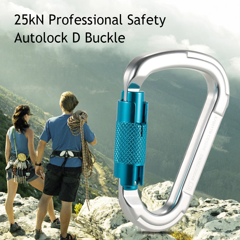 

25kN Professional D Buckle Autolock Self Locking Aluminum Alloy Carabiner for Climbing Caving Rappelling Rescue Engineering