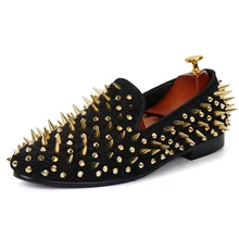 Harpelunde Men Leather Wedding Dress Shoes Handmade Black Flats Shoes With Spikes
