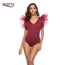 Новинка, брендовый Женский Цельный купальник с лепестками, пуш-ап, бикини с открытой спиной, купальник, кружевной купальник с расклешенными рукавами, Одноцветный купальник