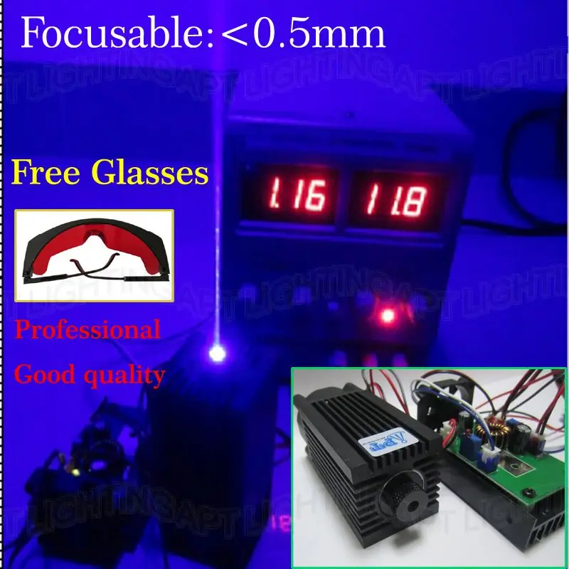 REAL High Power  2000mw/2w 445nm 450nm  Focusable Adjust blue Laser  Module diode laser carve Engraving TTL DIY CNC Free glasses