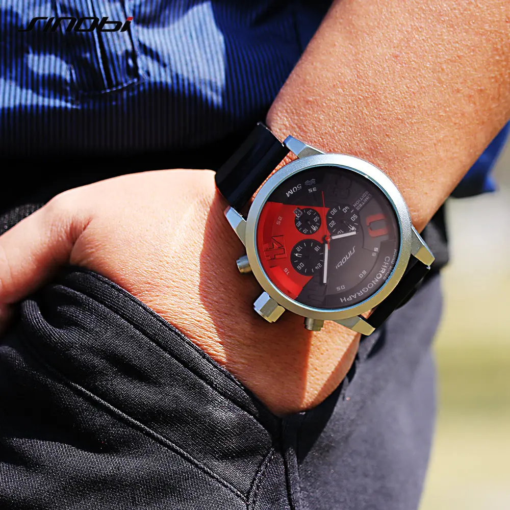 SINOBI часы для мужчин Sportwatch Relogio Masculino кварцевые силиконовый ремешок большой