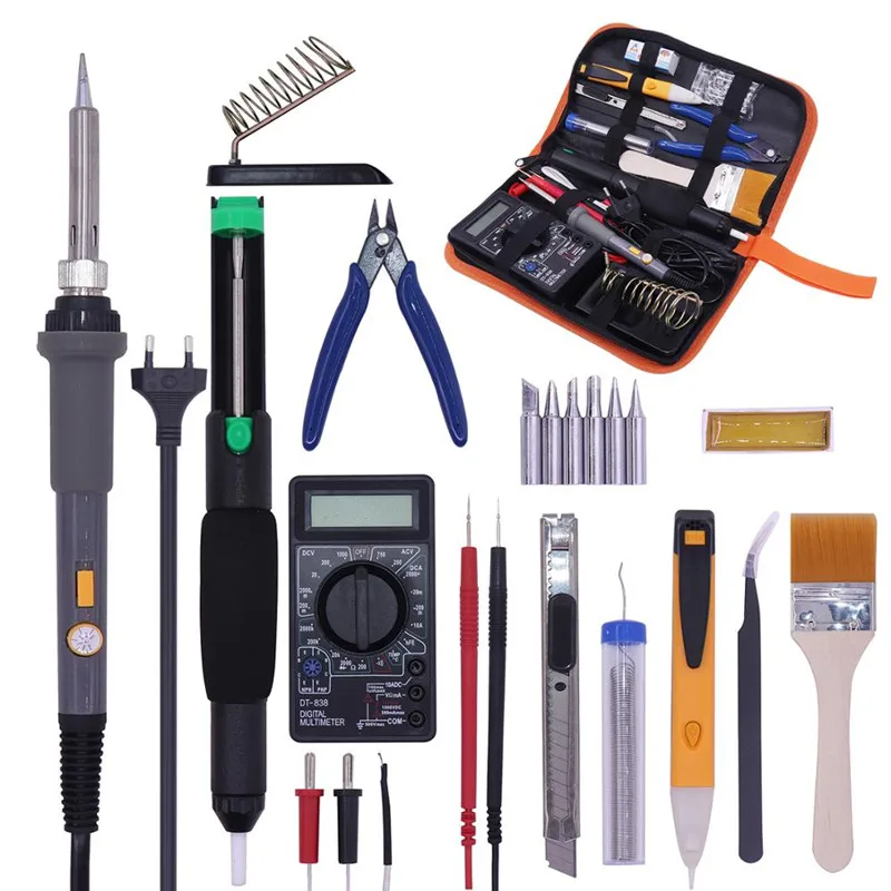 

PJLSW Temperature Electric Switch type solder Kit 110V 220V 60W Soldering Iron kit With Multimeter Desoldeirng Pump Welding Tool