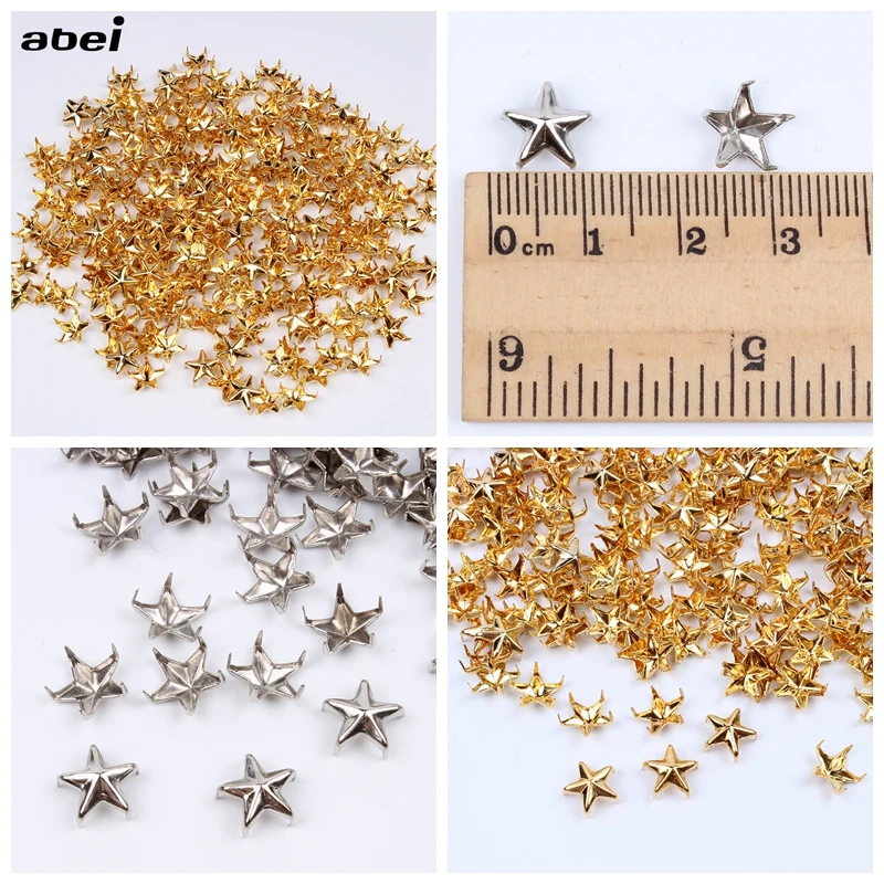 

100pcs/lot 10mm Metal Star Rivets Gold Silver Buttons DIY Scrapbooking Embellishment Handmade Shoes Bags Fastener Brads Decors