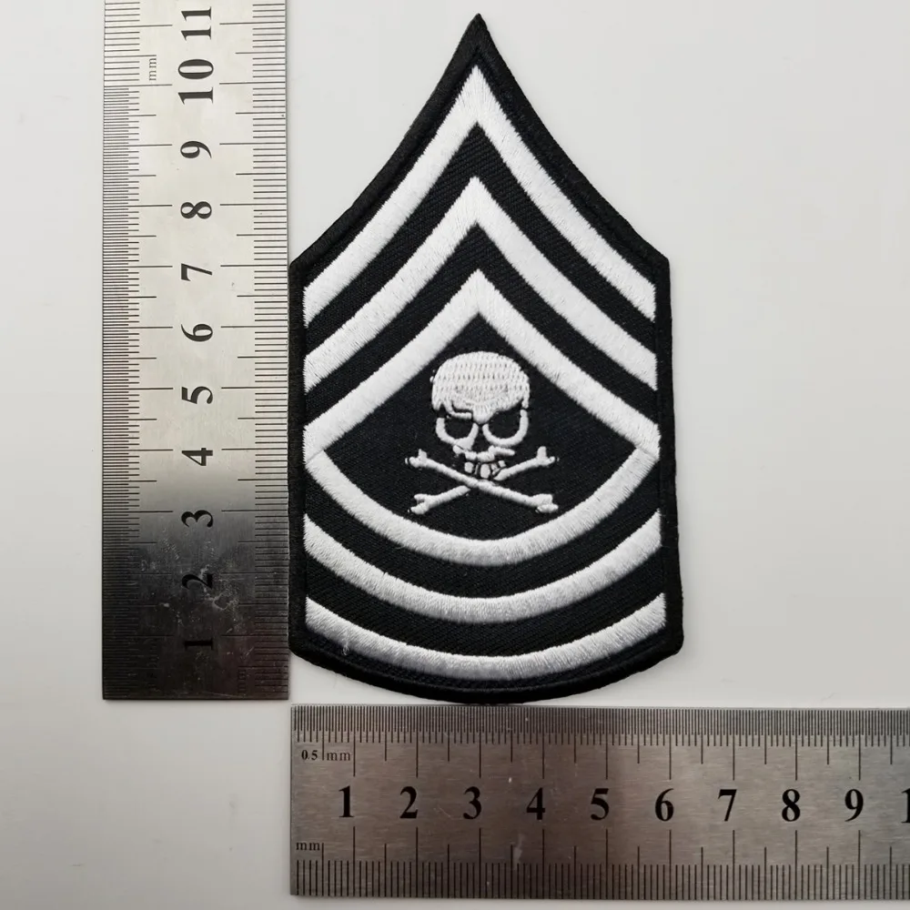 Black and white stripes skull military patch applique custom biker front embroider iron on motorcycle patch cloth stickers  (2)