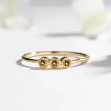 Для женщин с натуральным цитрином, Обручение обручальное кольцо Твердые 14 К желтого золота ювелирные украшения Мода три кольцо с камнями