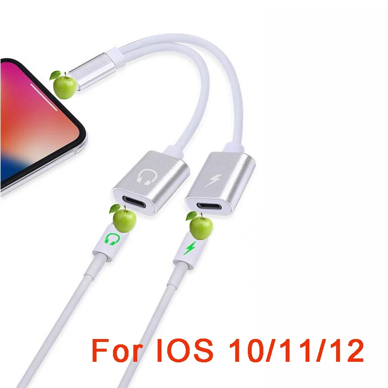 

Adapter cable headphone adapter for iphone7/8/8X dual line control 2 in 1 listening song charging transfer for IOS 10/11/12