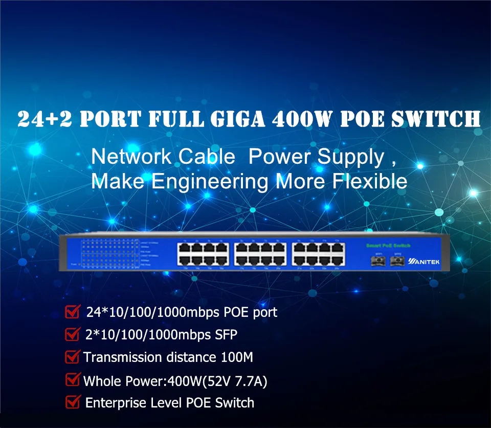 24 + 2 + 2 Порты и разъёмы 250 W POE коммутатор Поддержка Ieee802.3af/at ip-камеры и Беспроводной AP 10/100 Мбит/с стандартный сетевой коммутатор