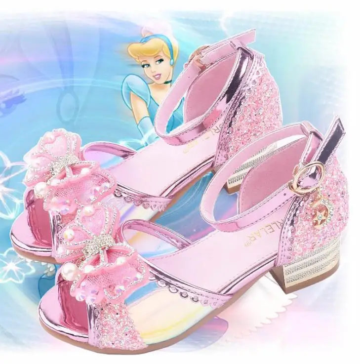 Детская блестящая обувь из искусственной кожи для девочек танцевальные ботинки с бусинами, вечерние туфли принцессы на высоком каблуке 26-37, 4 цвета, GZX01