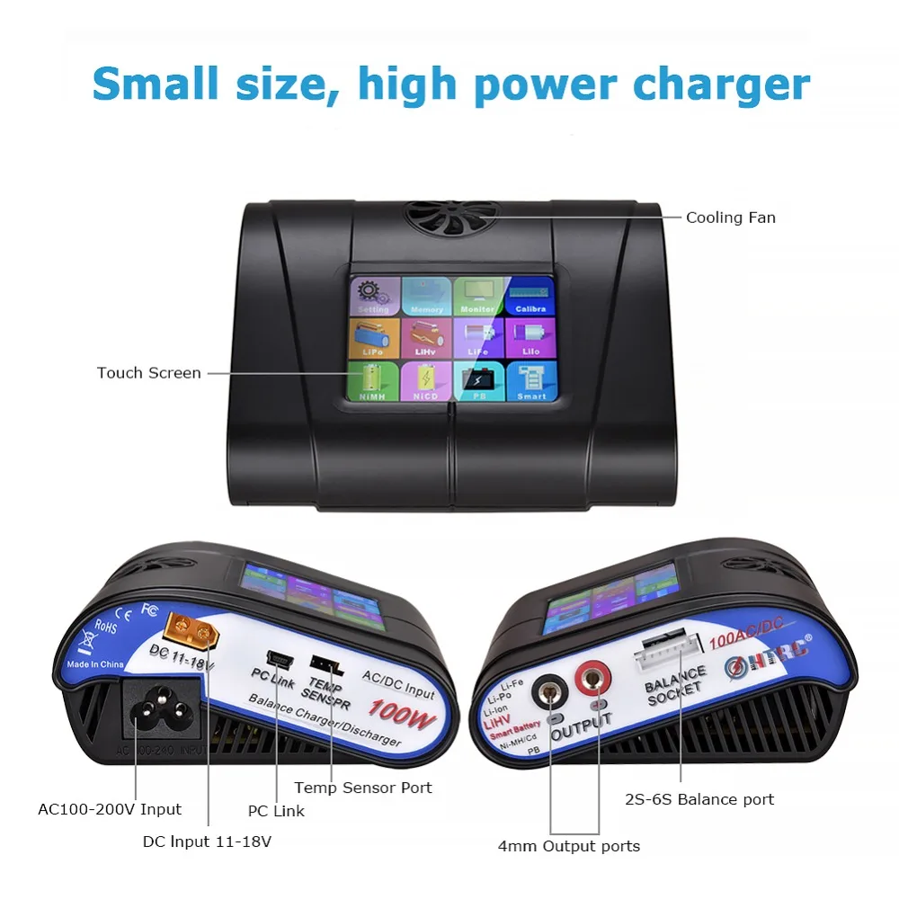 HTRC HT100 AC/DC 100 Вт 10A 3 2 &quotцветной сенсорный ЖК экран RC батарея баланс зарядное
