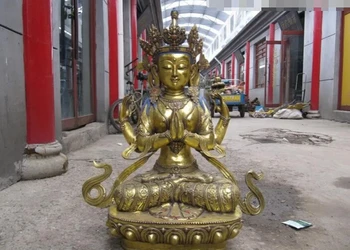 

fast shipping USPS to USA S3085 Tibet Folk temple Bronze Gild Four-armed Avalokitesvara Buddha Statue