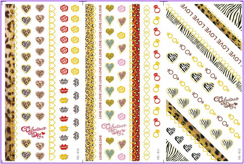 3 PACK/ LOT GOLDEN LINE WATER TRANSFER DECAL NAIL ART STICKER LEOPARD SKIN SWEET HEART VALENTINE YBL010-012 | Красота и здоровье