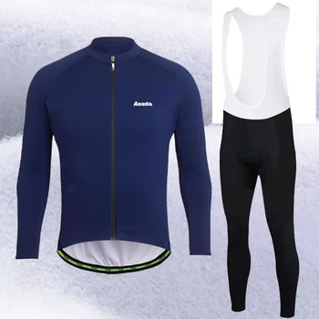 

Aogda Mens Winter Cycling Kit Long Sleeve Cycling Jersey Set Thermal Fleece Bike Wear Pro Team Bicycle Clothes