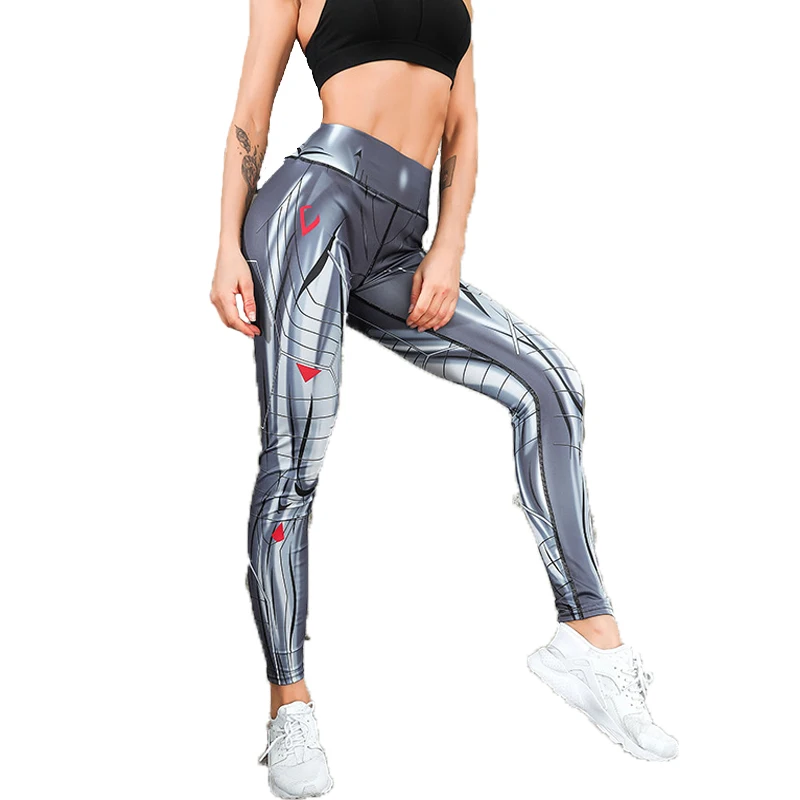 

Aosheng New fashion Spring Summer blue gray muscle print health slim slimming sports leggings Running training suit