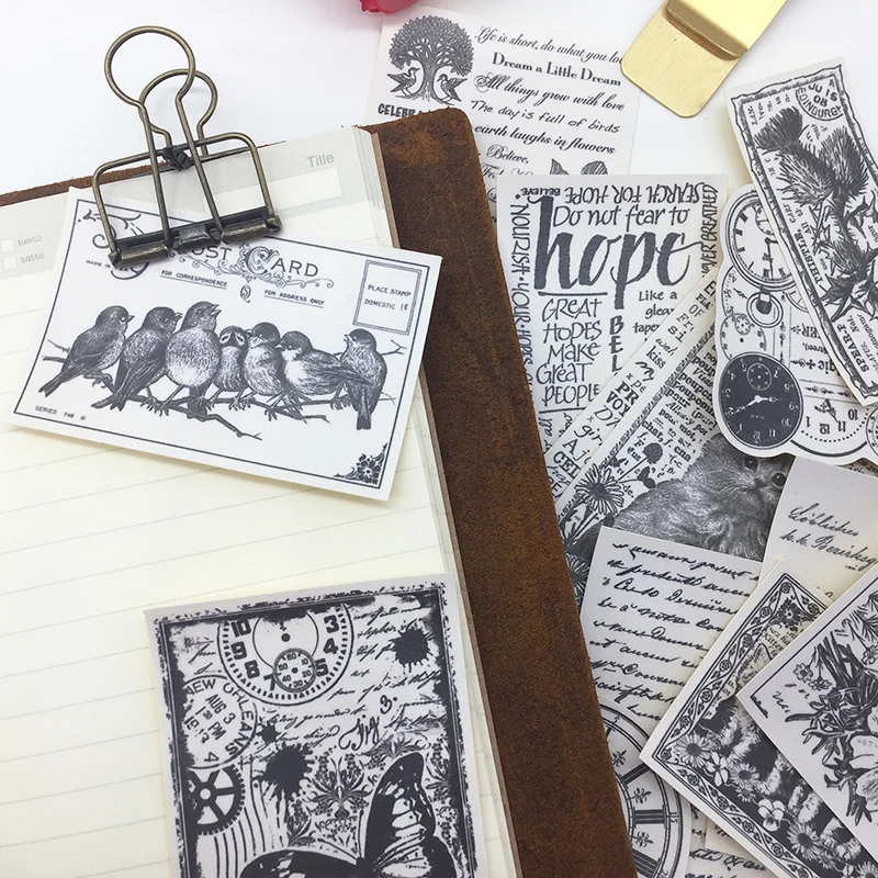 

Black White Plants Letter Stickers Junk Journal Planner Stickers Scrapbooking Vintage Decorative Stickers DIY Craft Photo Albums