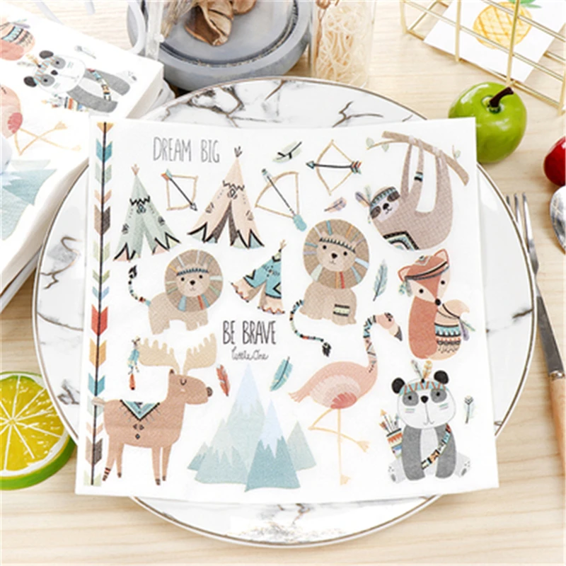 

20Pcs Color Printing Paper Towel Napkins Classic Animal Orgy Paper Napkins For Decoupage Birthday Party Decoration Boda Supplies
