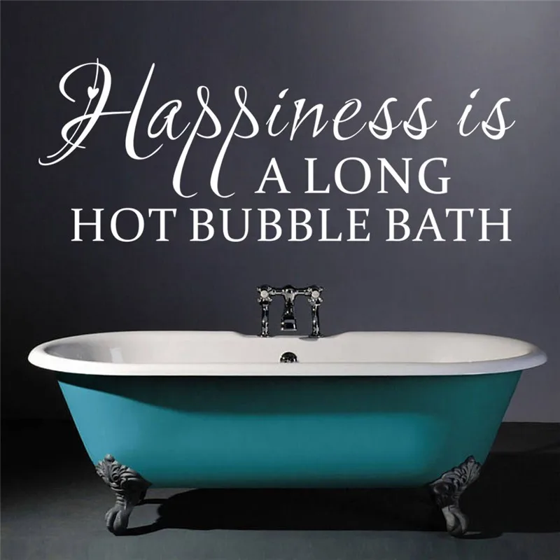 & Happiness Is A Long Hot Bubble Bath Quotes Wall Stickers Bathroom