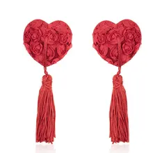 2 шт./компл. самоклеющийся силикон блесток кисточкой крышка мех красная ленточная Роза в форме сердца Наклейки на соски под лифчик на соски наклейки для груди