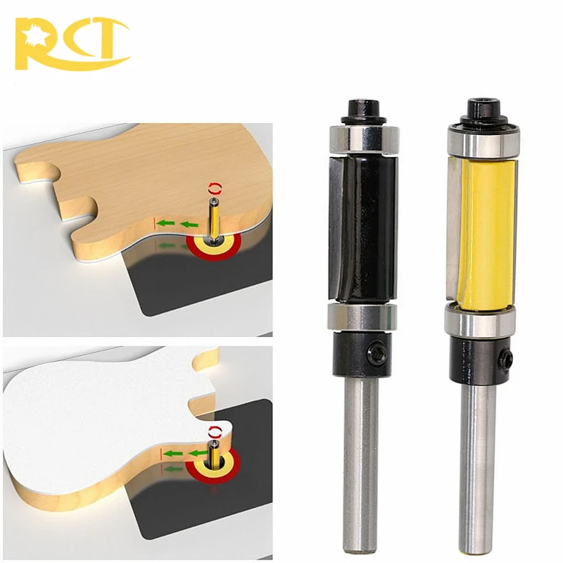 RCT Pattern/Flush Trim Router Bit 1/4'' Shank Top & Bottom Bearing Wood Cutter 1pc For Hardwood
