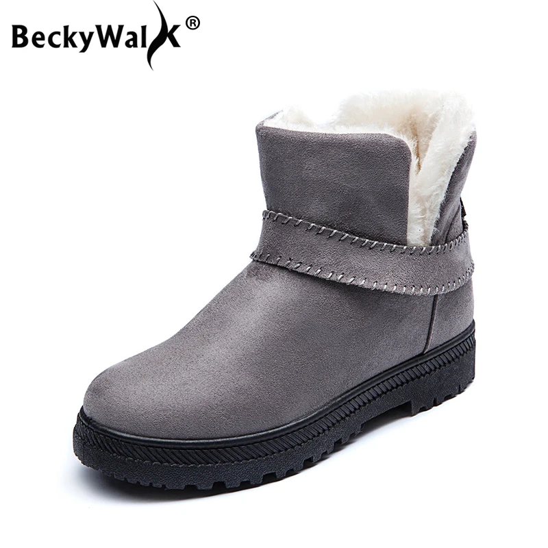 

BeckyWalk Big Size Winter Women Snow Boots Women's Ankle Boots Slip On Female Botas Mujer Anti-slip Warm Woman Shoes WSH2463