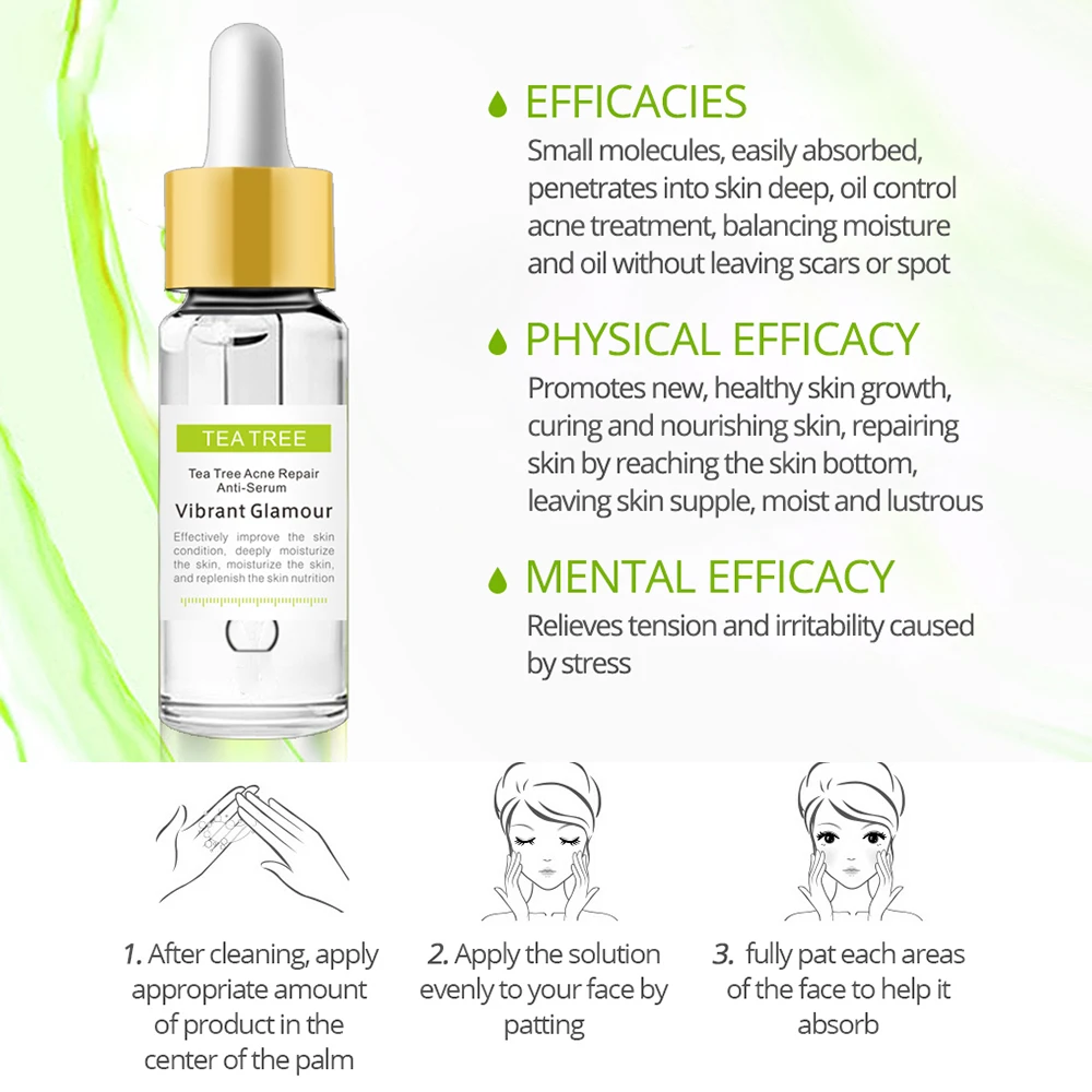 VIBRANT GLAMOUR Tea Tree Acne Eliminating Face Serum Remove Acne Scar Shrink Pores Oil Control Skin Care Whitening Moisturizing