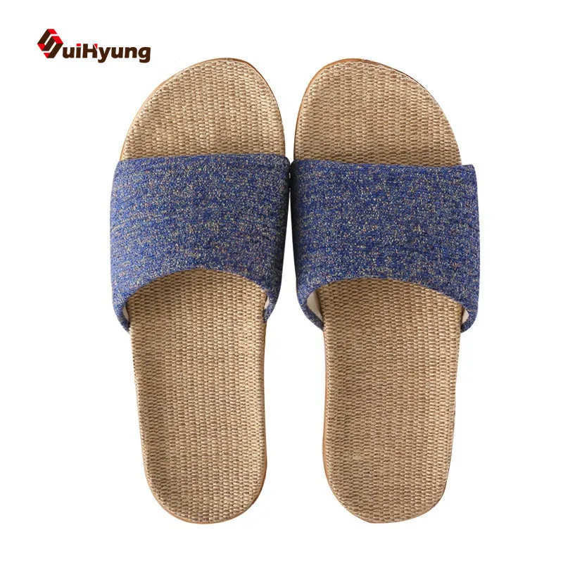 

Suihyung Summer Linen Slippers Outside Men Casual Beach Walking Slippers Spring Male Home Non-slip Slippers Male Flat Shoes