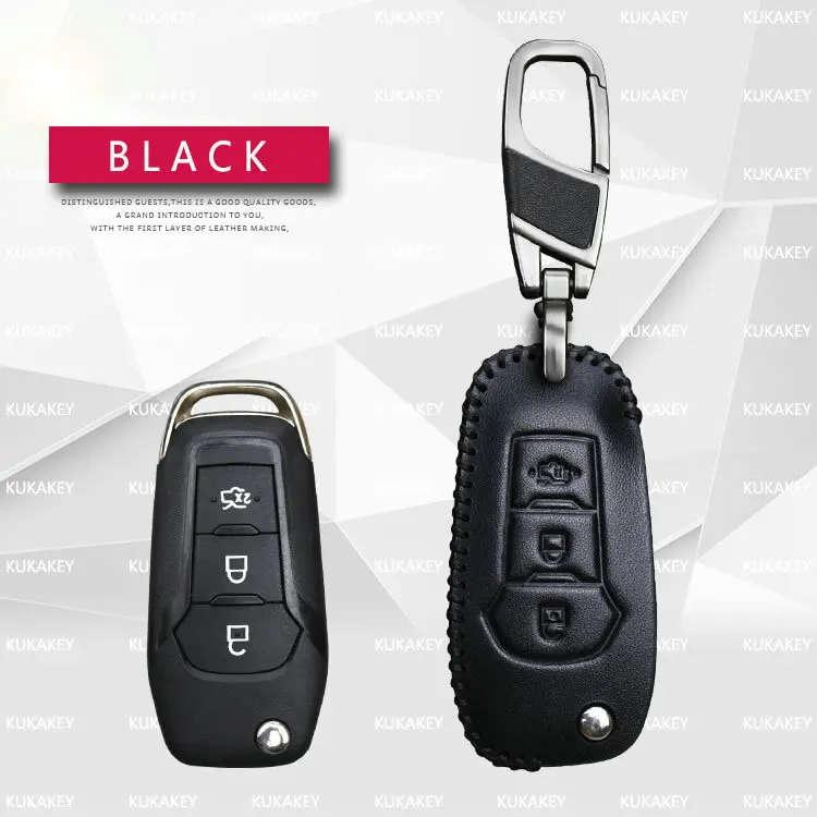 KUKAKEY откидной автомобильный чехол для ключей для Ford Fusion Mondeo EVEREST Ecosport спасатель кожаный брелок держатель для ключей чехол сумка - Название цвета: C218 Black