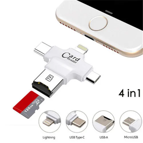 Новинка 4 в 1 type-c/Micro USB/USB 2,0 кардридер Micro TF карта адаптер Lightning/usb type C/Micro USB для iPhone/ipad/PC/Android