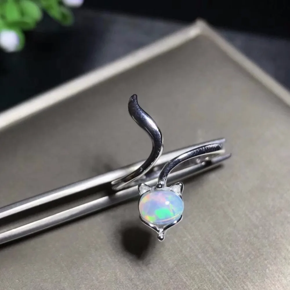 Uloveido Natural Fire Opal Fox Ring, 925 Sterling Silver, Resizable, 5*6mm Certified Oval Gemstone Animal Jewelry Women FJ211 Uloveido Natural Fire Opal Fox Ring, 925 Sterling Silver, Resizable, 5*6mm Certified Oval Gemstone Animal Jewelry Women FJ211