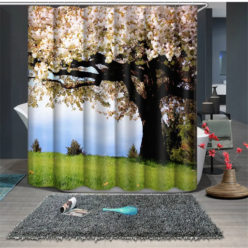 

Beautiful Trees print Modern style Waterproof fabric Bathroom Kitchen 3D Shower Curtains Door Window Curtains