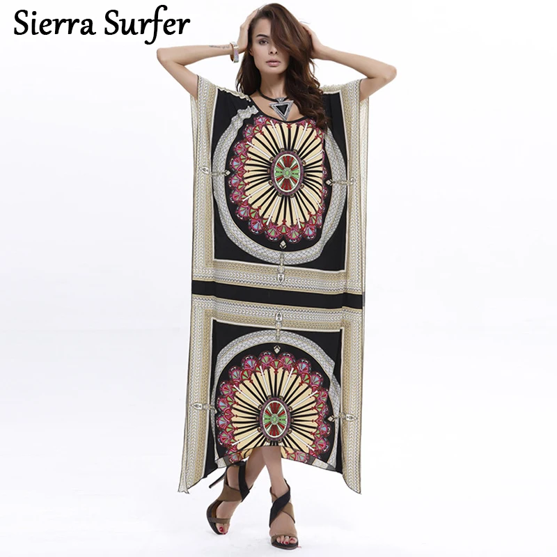 

Summer Beach Wear Swim Suit Cover Up Dress Tunic Kaftan 2019 Ups Sexy Fall Nepal Printing Bat Long Sleeve Robe De Plage Tunique